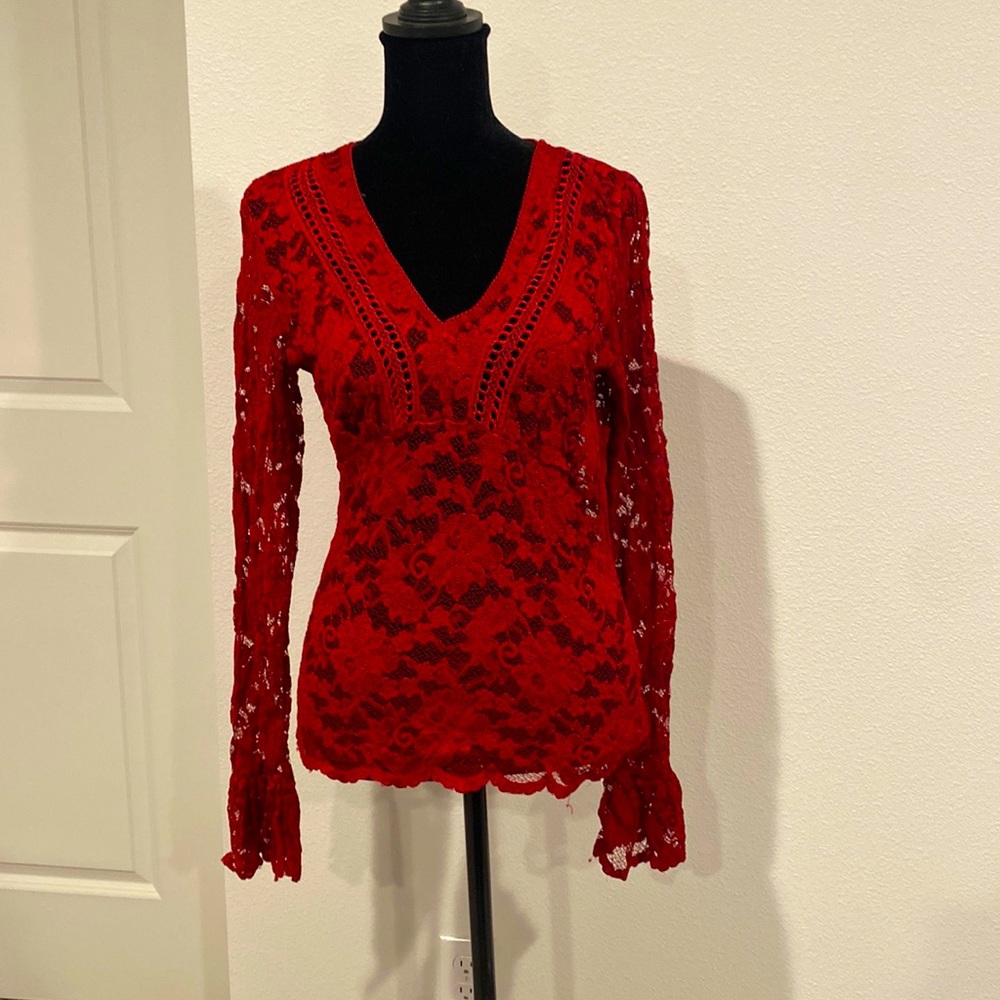 Lacey red sheer top